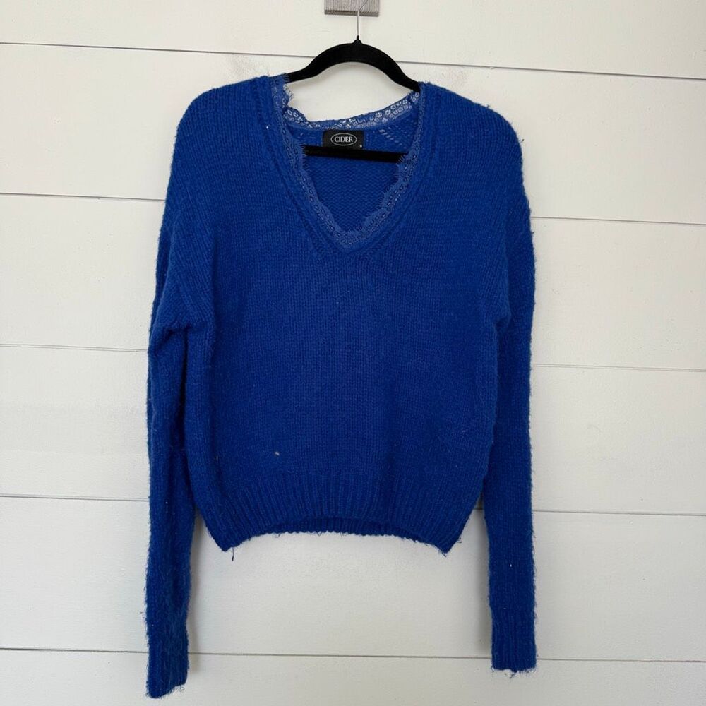 Cider Women’s Medium Royal Blue Sweater Lace Trim